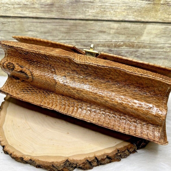 Vntg 70's Pierre Cardin Tan Brown Cobra Snakeskin Leather HandBag Clutch Purse - Picture 7 of 12